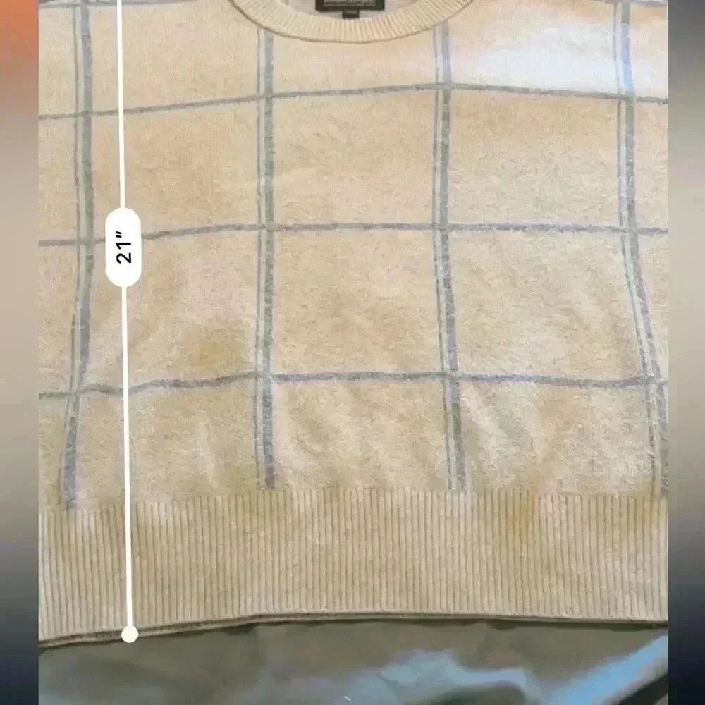 Banana Republic Italian Wool Cashmere Blend Windowpane Plaid Sweater Beige M‎